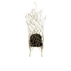 Abstract brass chair with twig-inspired frame and fine fabric upholstered seat