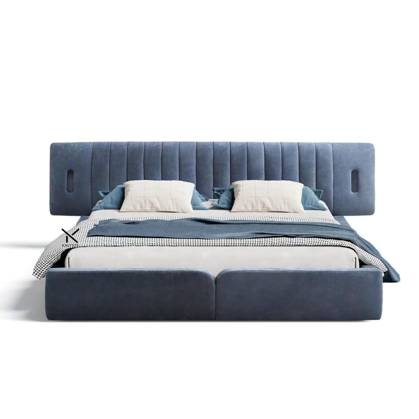 Modern Italian upholstered bed with channel tufted headboard in fabric