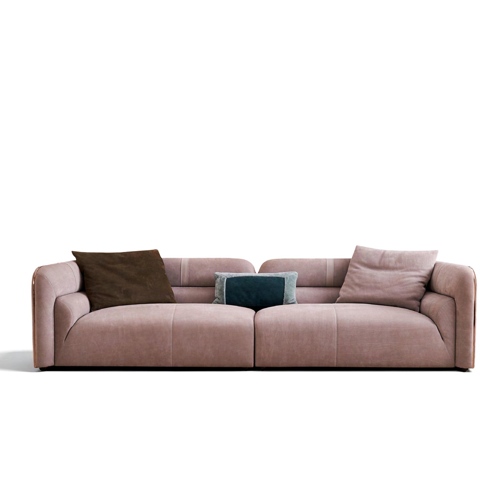Modern luxury sofa with stainless steel detailing and structured design