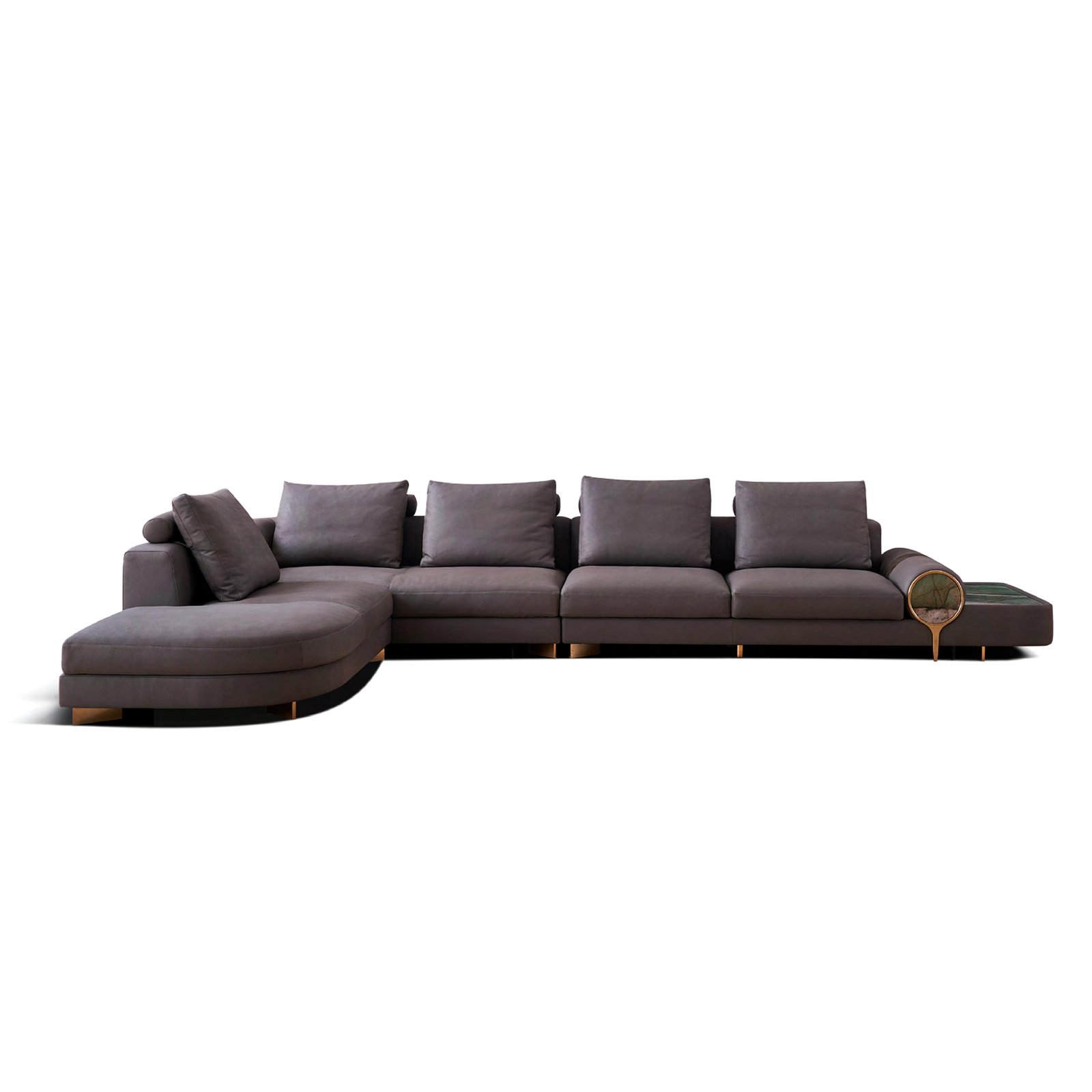 Modern smoky grey leather sectional sofa with asymmetrical backrest