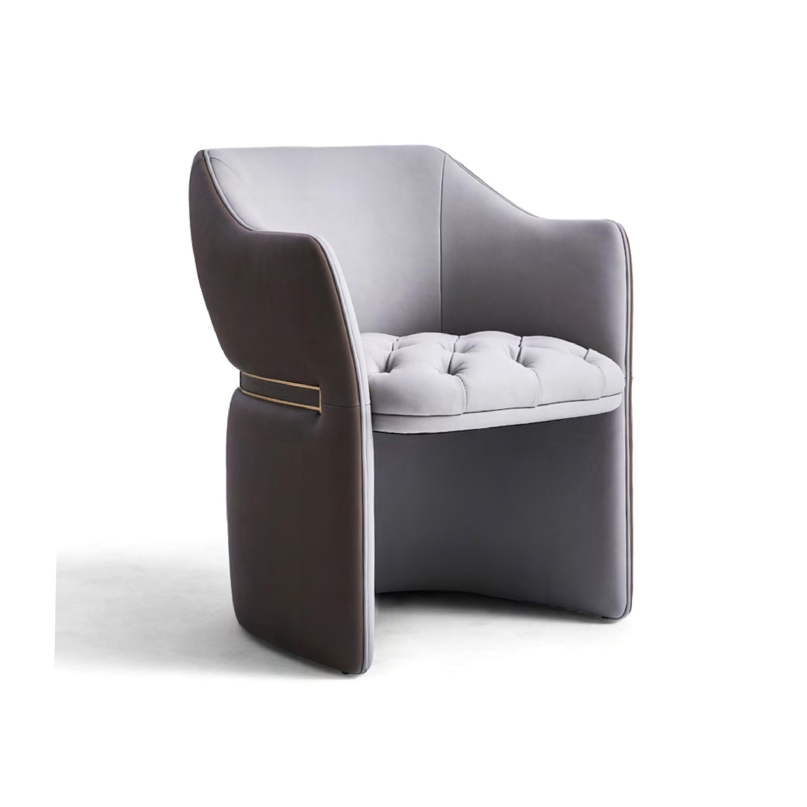 Luxury Italian leather dining chair with curved frame and padded seat