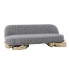 Angra Sofa with gold sculptural metal base and velvet upholstered seat