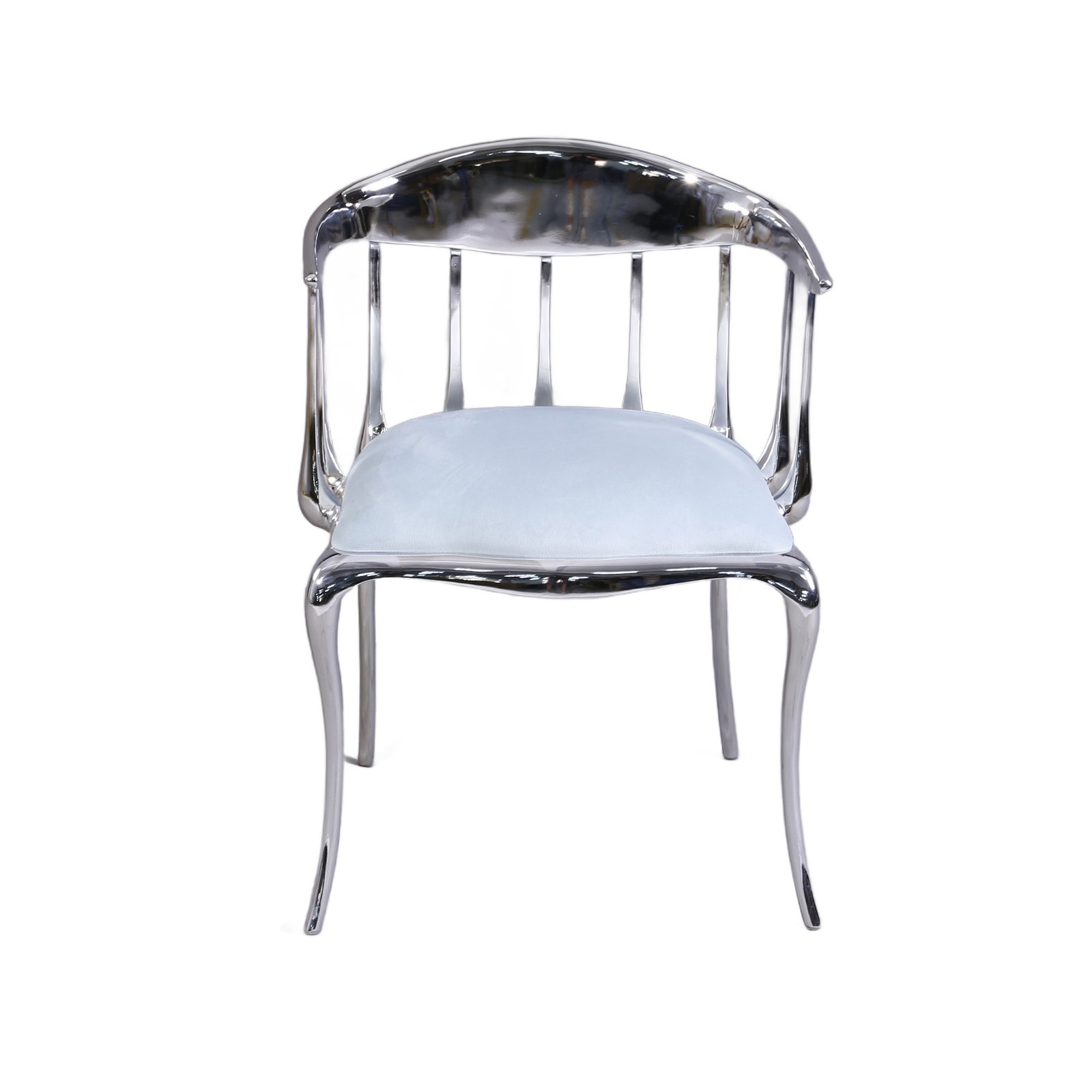 Blue leather Replica of Number 11 Chair with handcrafted brass sculptural frame