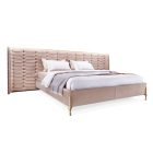 Luxury tufted bed with large headboard, brass ornaments, and brushed brass legs – Kalyste
