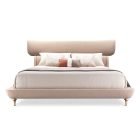 Modern luxury bed with curved headboard, alligator-embossed leather, and brass legs – Kalyste