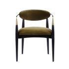 Luxury dining chair with brass frame, beechwood legs, and leather upholstery