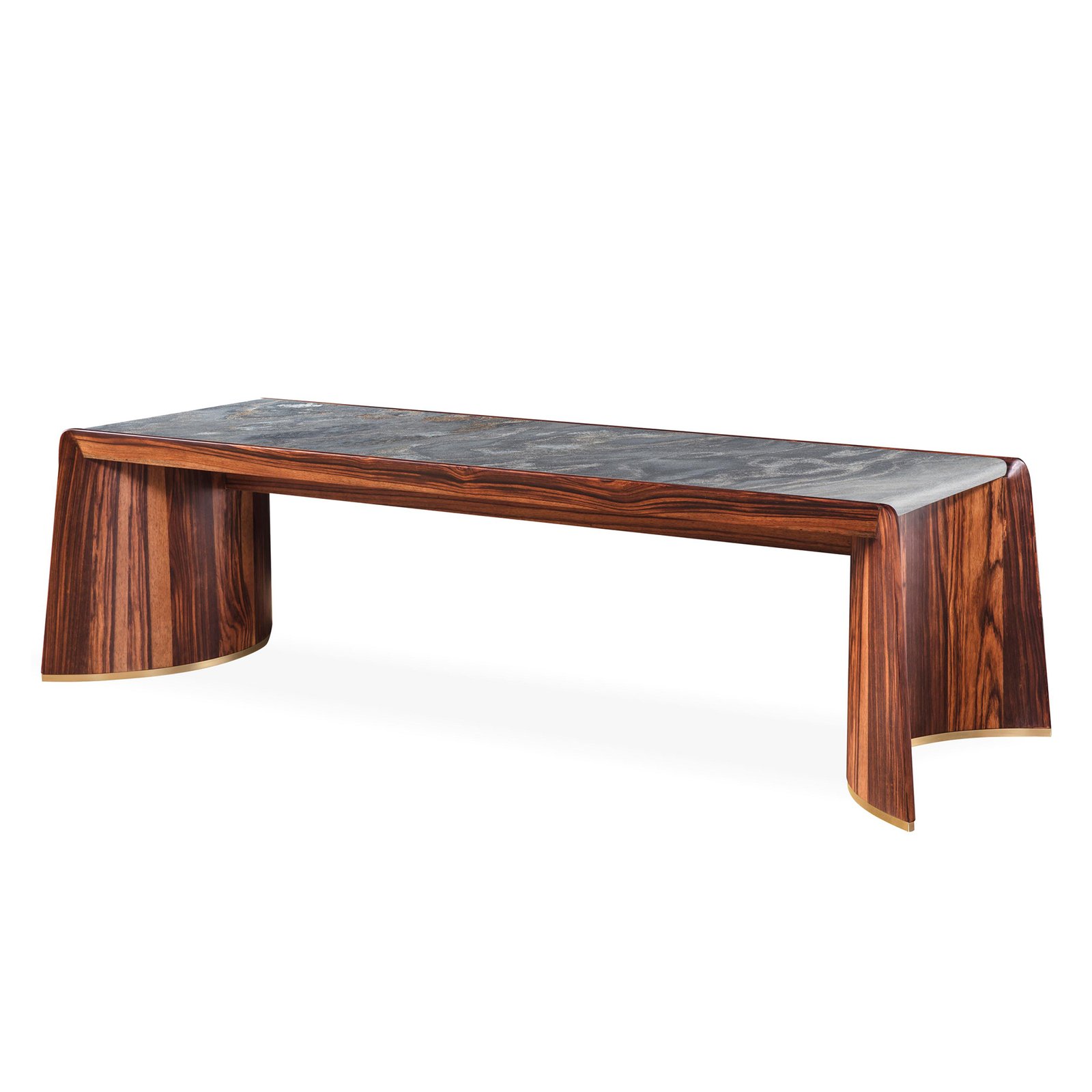 high end Office Desk_KX5384_1 High end office desk with rosewood curved legs, natural marble top, and brass base – Kalyste