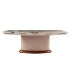 Luxury marble dining table with square marble top, rosewood base, and Nubuck leather – Kalyste
