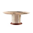 Luxury round dining table with marble top, rosewood base, and crocodile embossed leather – Kalyste