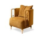 Luxury accent chair with nubuck leather and rectangular brass armrests