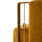 Nubuck leather accent chair with geometric brass armrest detail