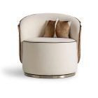 Annabelle Chair with circular design, premium fur backrest, and fine fabric upholstery