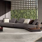 Horizonte Sofa in light fabric with modular design and integrated marble side platform.