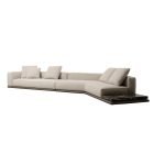 Horizonte Sofa in light fabric with modular design and integrated marble side platform.