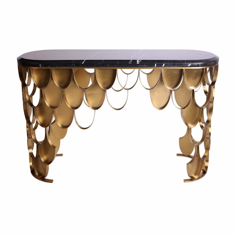 koi console table with black marble top