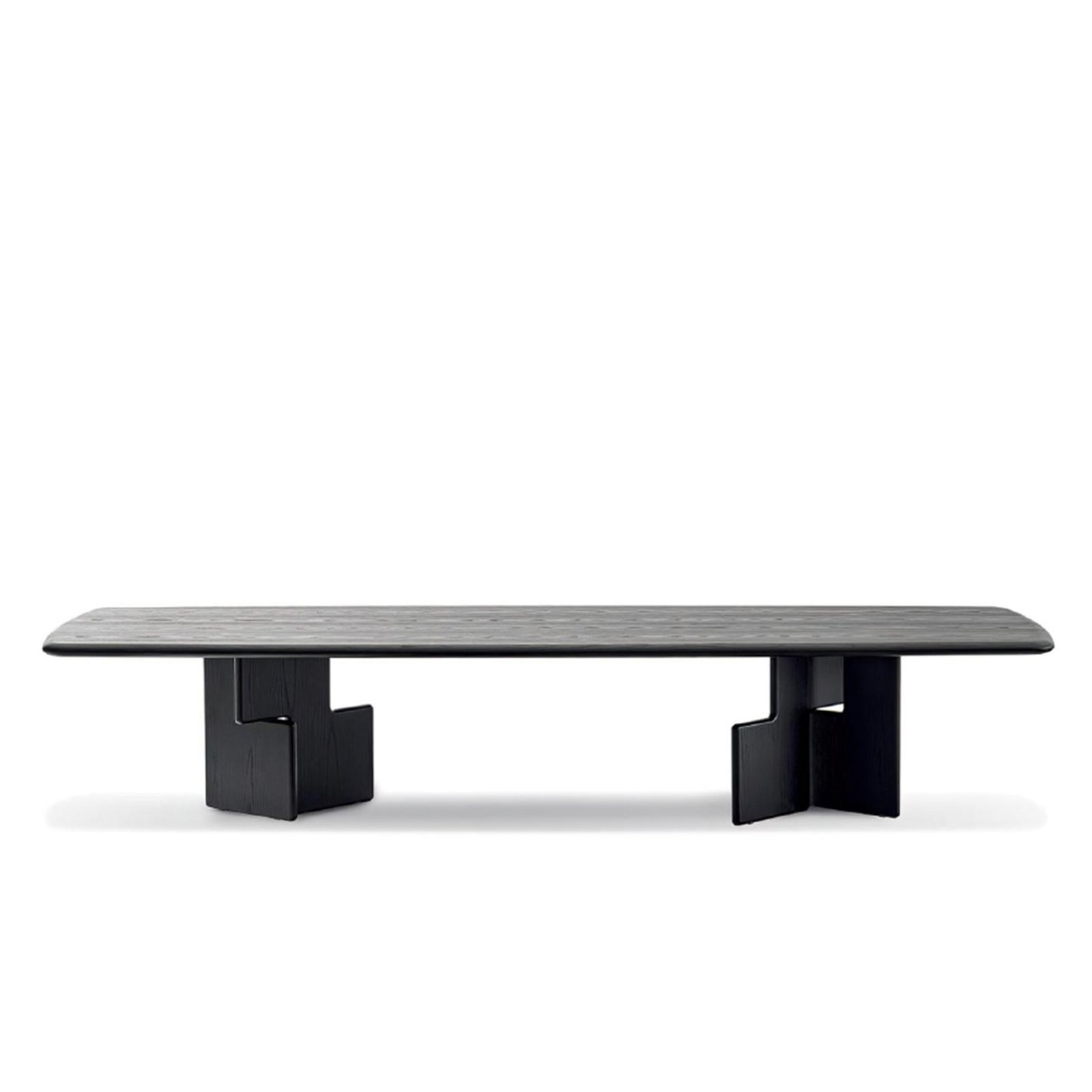 Nico Dining Table with geometric panel legs and marble or solid wood top in modern minimalist design.