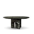 Nico Dining Table with geometric panel legs and marble or solid wood top in modern minimalist design.