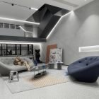 Ploum Sofa with organic curved design and stretch fabric upholstery.