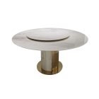 Rotate marble dining table with gold stainless steel and marble pedestal