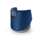 Virtus Runway Chair in deep blue velvet with multicolor embroidered base and gold-finished trim