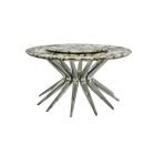 Small Marble Dining Table with Rotating Snow Mountain Blue Quartzite Top and Stainless Steel Base